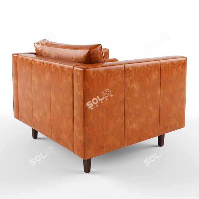 Title: Retro Chic Leather Chair with Wooden Base 3D model image 2