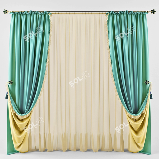 Floral End Cap Wall Curtains 3D model image 1