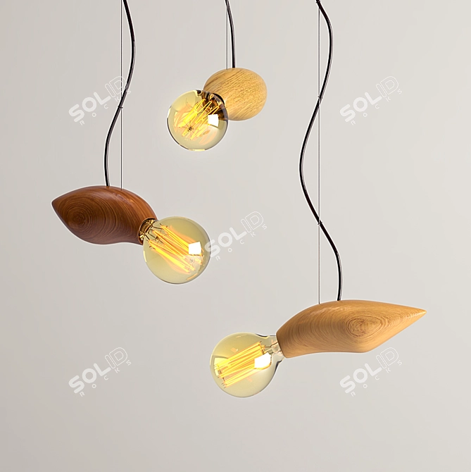 Handmade Edison Wood Lamp 3D model image 1