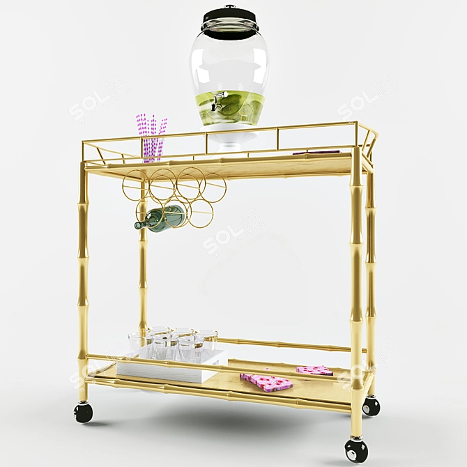 Portable Party Table with Bottle Compartment, Drink Dispenser, Tray, Glasses, Straws, Napkins 3D model image 1