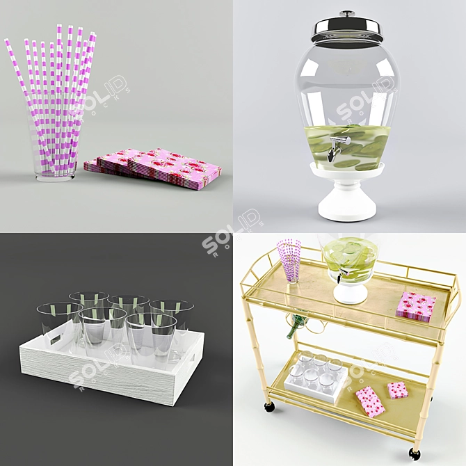 Portable Party Table with Bottle Compartment, Drink Dispenser, Tray, Glasses, Straws, Napkins 3D model image 2