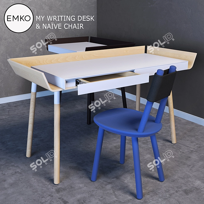 Stylish Workplace Set: My Writing Desk & Naïve Chair 3D model image 1