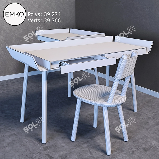 Stylish Workplace Set: My Writing Desk & Naïve Chair 3D model image 2