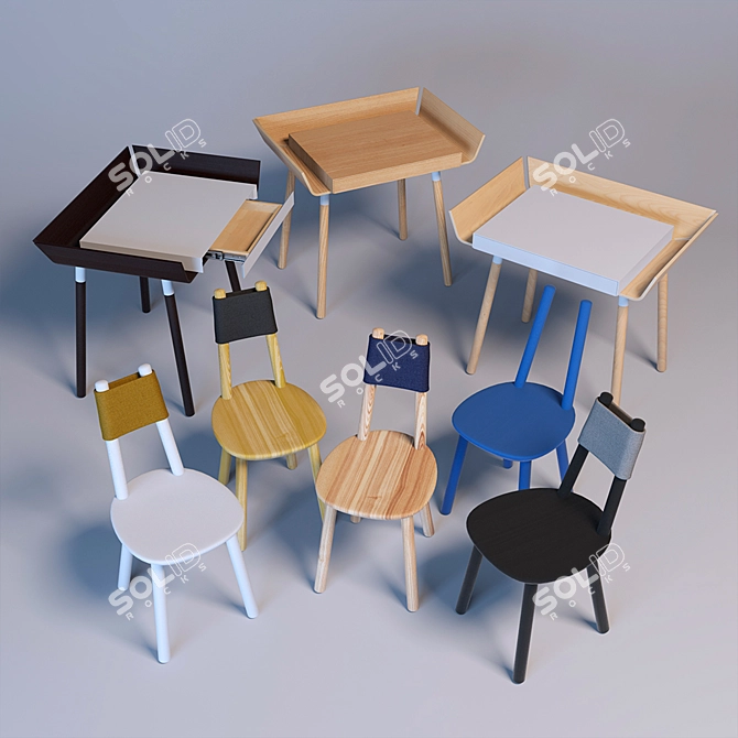 Stylish Workplace Set: My Writing Desk & Naïve Chair 3D model image 3