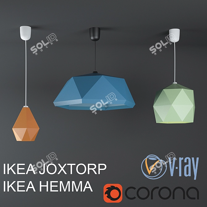 Colorful Hanging Lamp Shades - Ikea Yukstorp 3D model image 1