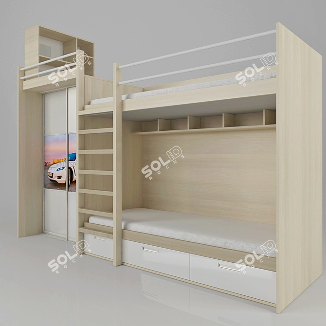 Two-tier Kids Bed 3D model image 1