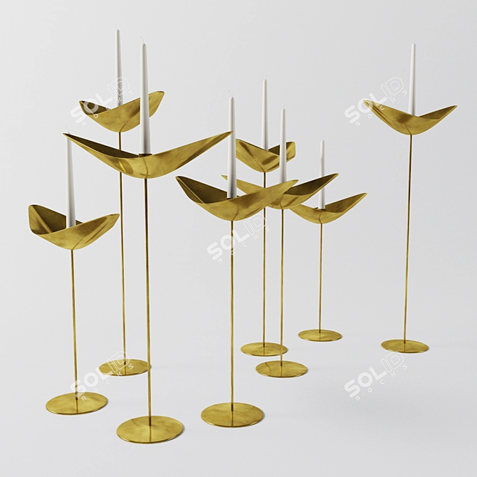 Elegant Brass Candleholder 3D model image 1