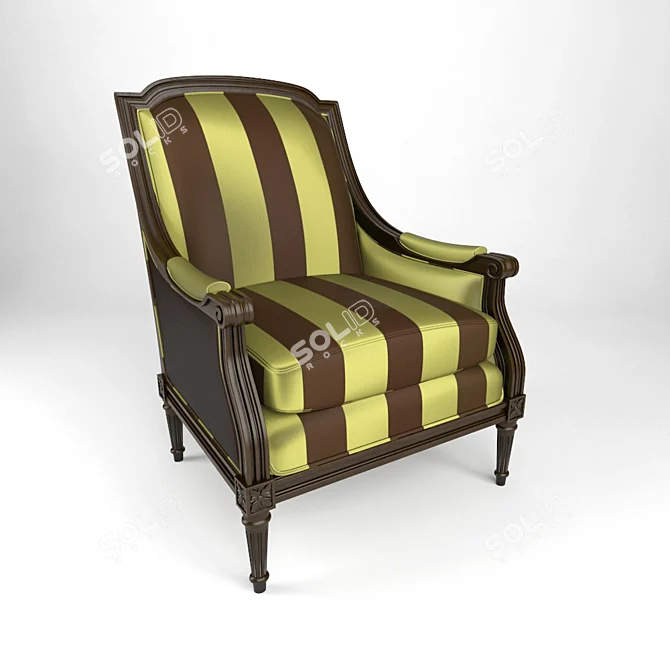 Elegant Wood and Fabric Armchair 3D model image 1