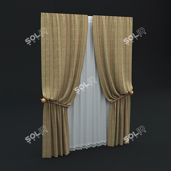 Elegant Tulle Curtains 3D model image 1
