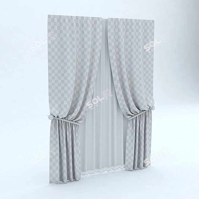 Elegant Tulle Curtains 3D model image 3