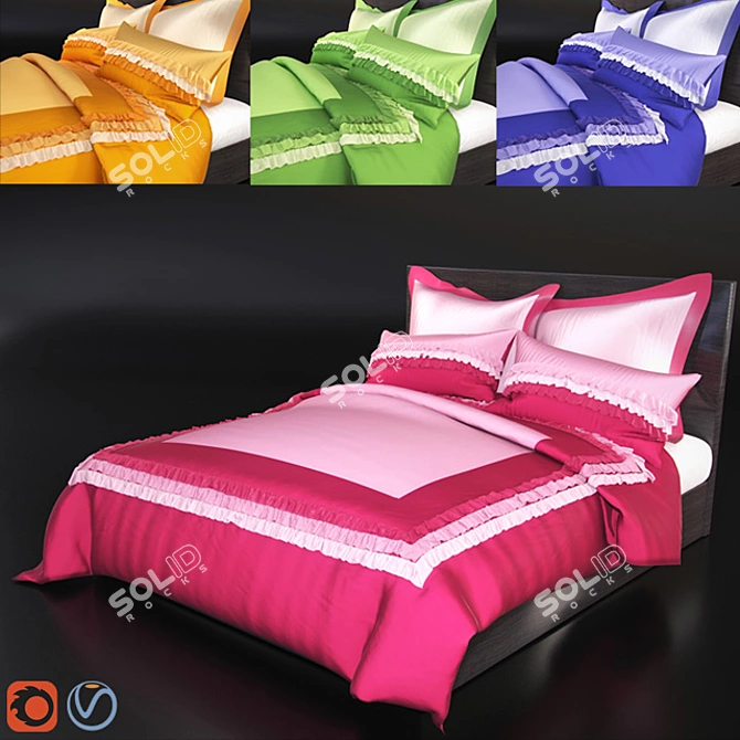 4-Piece Bed Linen Set in 4 Colors 3D model image 1