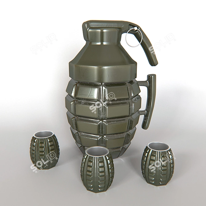 Grenade Mug Set: 3 Shot Glasses 3D model image 1