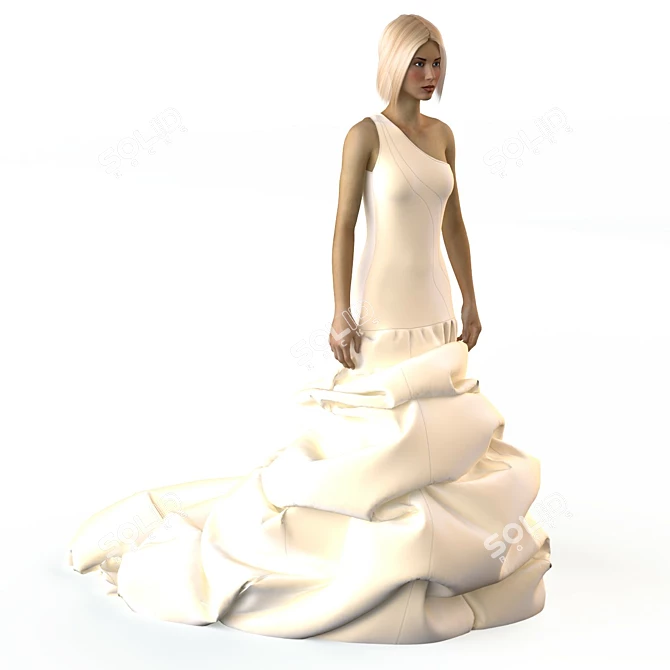 Elegant Bridal Gown on Mannequin 3D model image 1