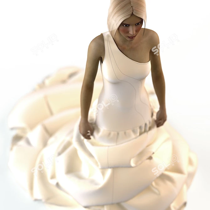 Elegant Bridal Gown on Mannequin 3D model image 2