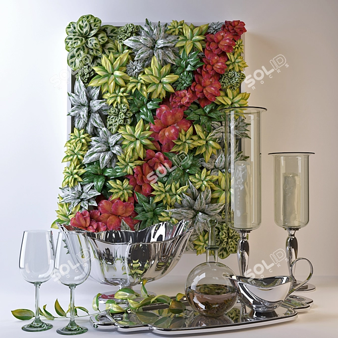 Sleek Greenery & Silver Elegance Set 3D model image 1
