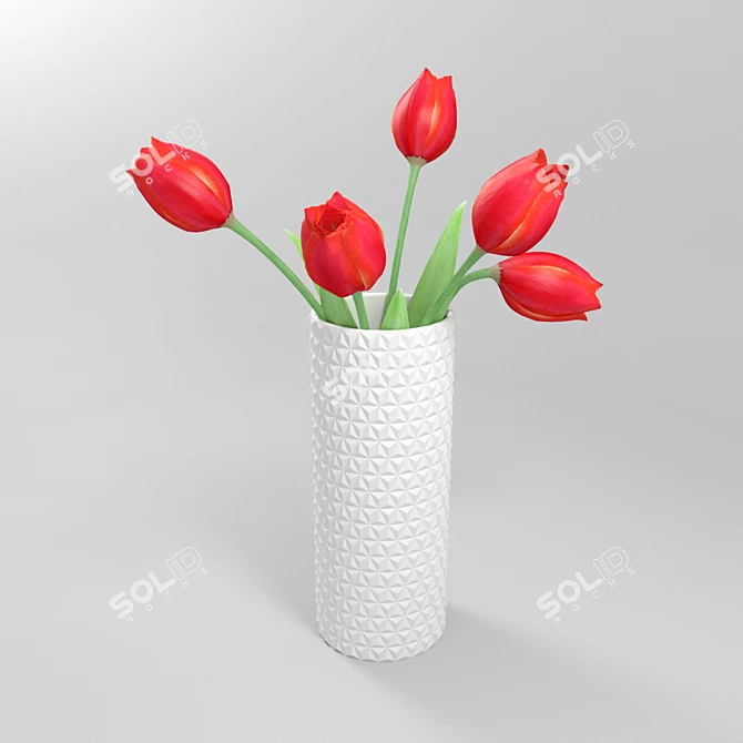 Elegant Relief-patterned White Vase 3D model image 1