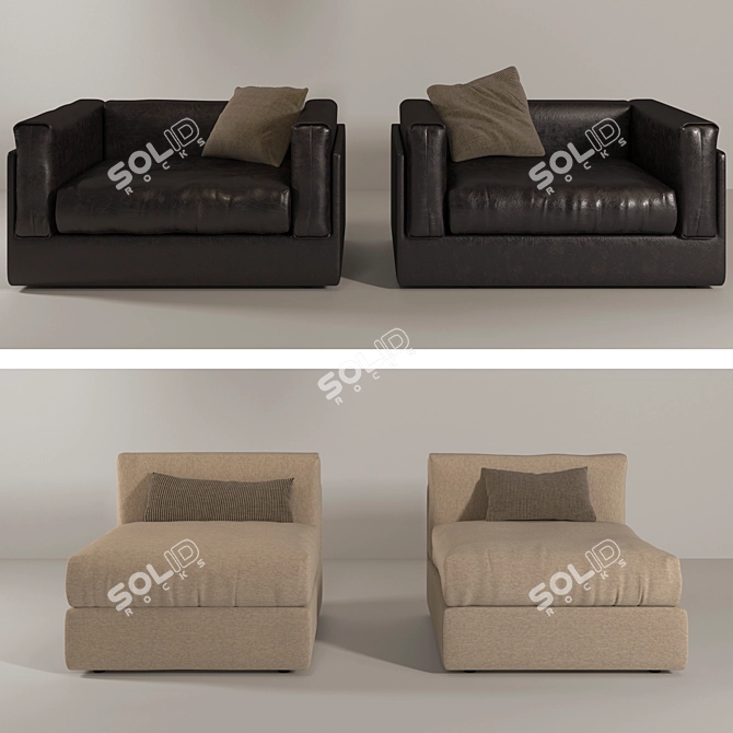 NY LOFT Leather & Beige Armchair Set 3D model image 1