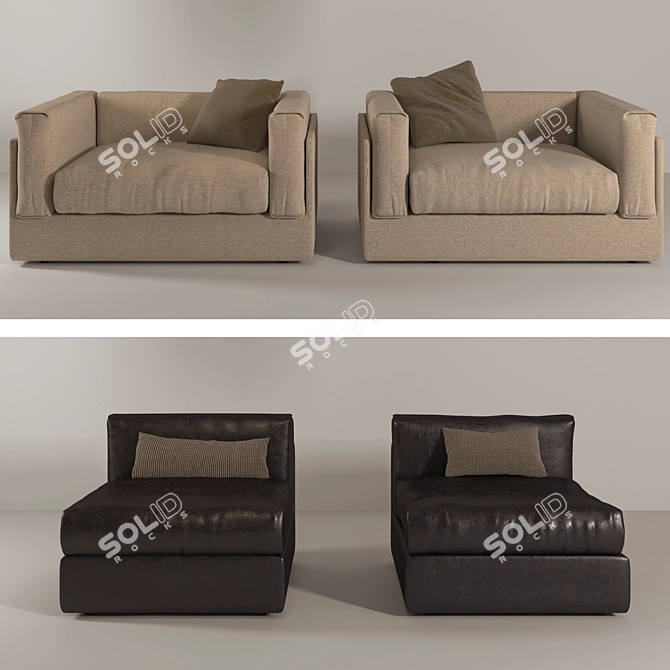 NY LOFT Leather & Beige Armchair Set 3D model image 2