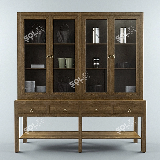 Rustic Glass Door Stafford Cupboard 3D model image 1