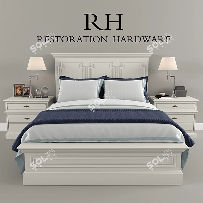 Montpellier Panel Bed: Timeless Elegance with Restoration Hardware 3D model image 1