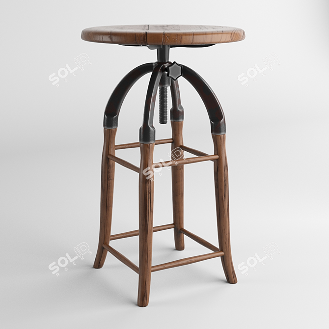 Vintage Industrial Adjustable Drafting Stool 3D model image 1