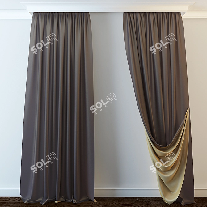 Dual-Sided Curtain with Tieback 3D model image 1