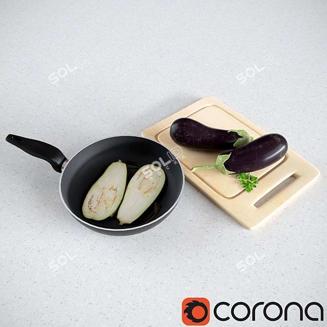 Elegant Eggplant Kitchen Decor 3D model image 1