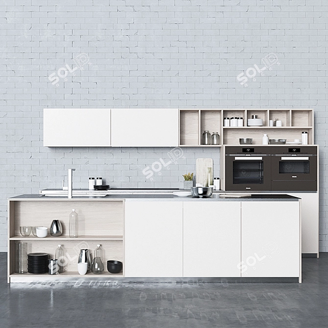 Sleek Modern Kitchen Set 3D model image 1