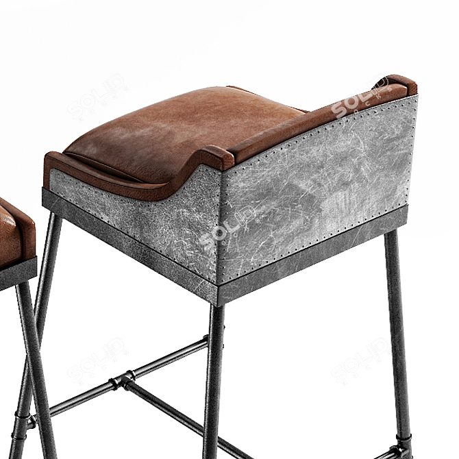 Rustic Steel Leather Stool 3D model image 3