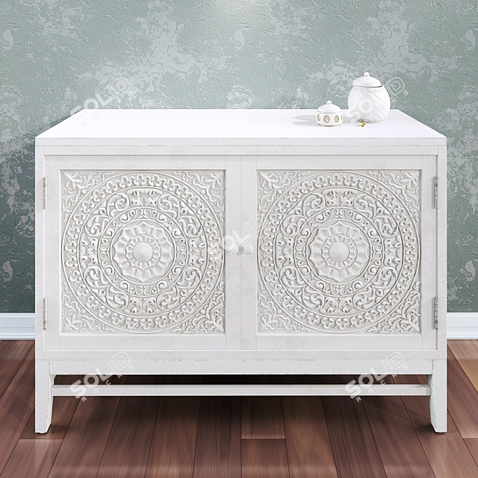 Elegant Lace Carved Dresser 3D model image 1