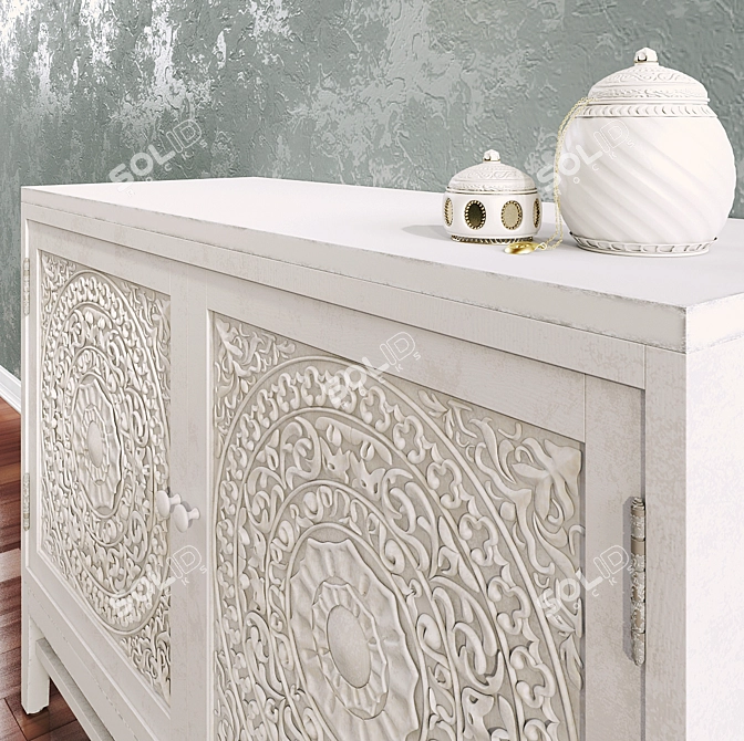 Elegant Lace Carved Dresser 3D model image 2