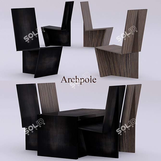 Archpole Table and Chairs Set 3D model image 1