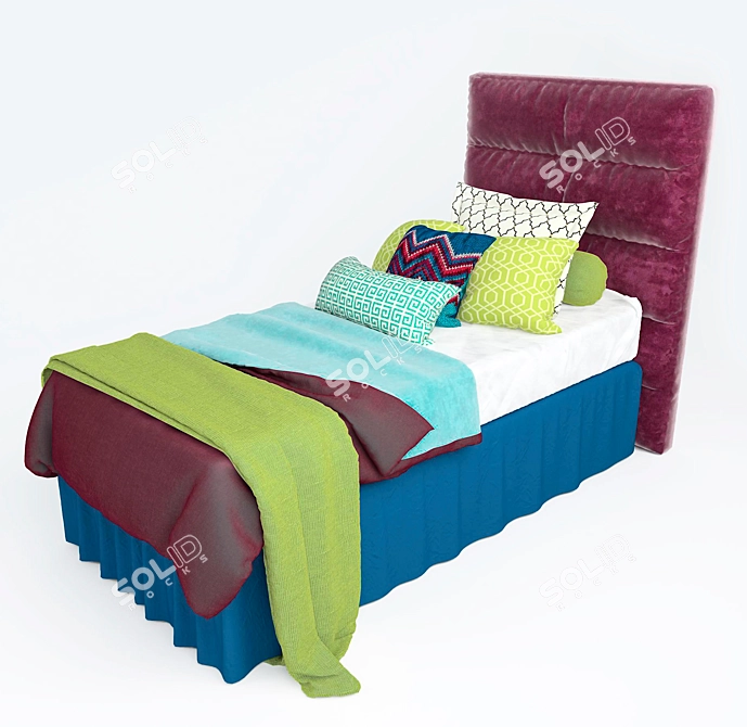 Sleek Single Bed with Bedding Set 3D model image 1