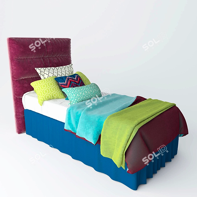Sleek Single Bed with Bedding Set 3D model image 3