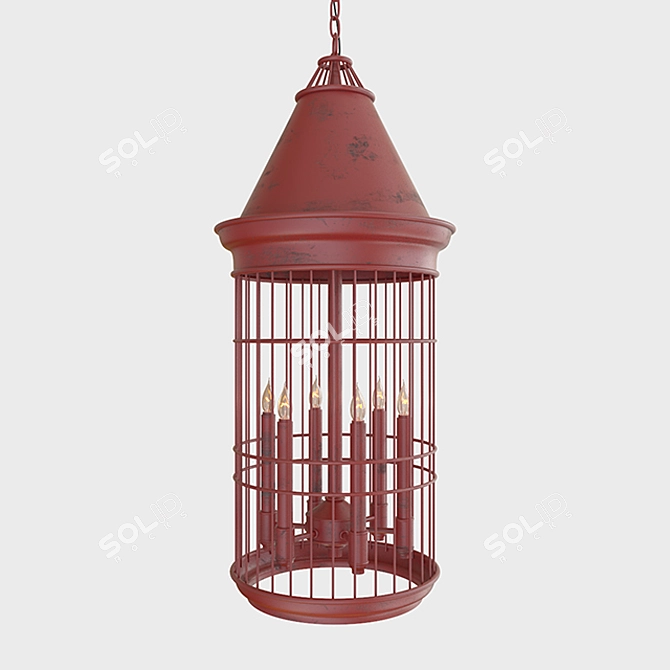 Crimson Dream Iron Bird Cage Chandelier 3D model image 1