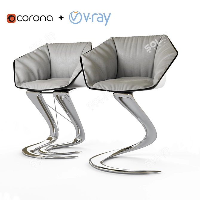 Modern White Leather Chair Set 3D model image 1