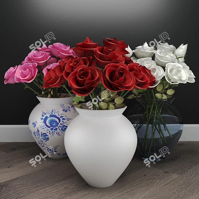 Romantic Rose Bouquet Trio 3D model image 1
