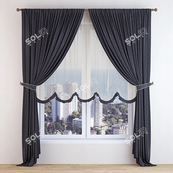 Classic Black Curtain Set 3D model image 1