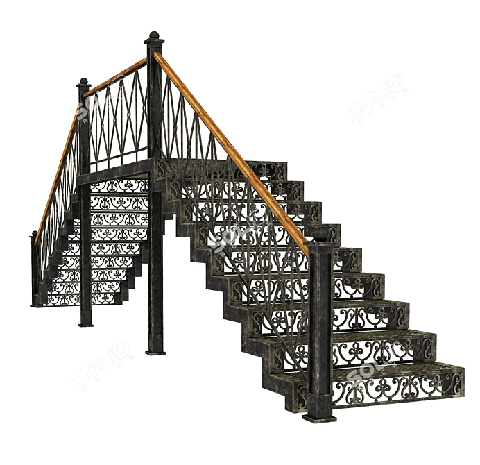 Elegant Wrought Iron Staircase 3D model image 1