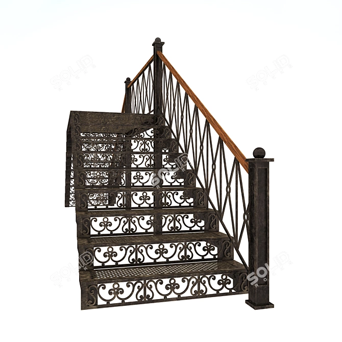 Elegant Wrought Iron Staircase 3D model image 2