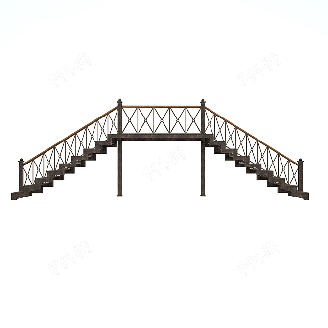 Elegant Wrought Iron Staircase 3D model image 3