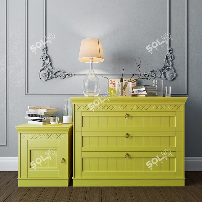 Elegant Chest of Decor: Comod, Wardrobe, Lamp, Books, Plant 3D model image 1