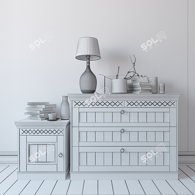 Elegant Chest of Decor: Comod, Wardrobe, Lamp, Books, Plant 3D model image 3