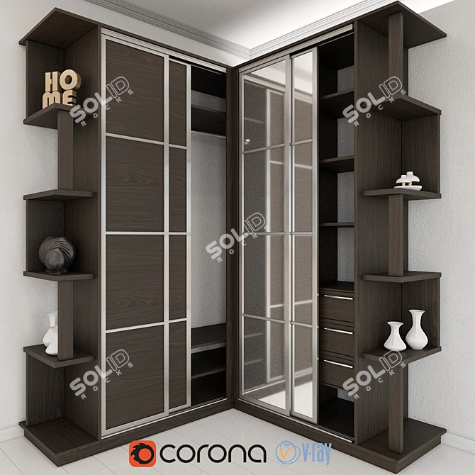 Versatile Corner Sliding Wardrobe 3D model image 1