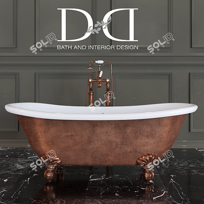 Copper Effect Bath Set: Admiral Soaking Tub + Coventry Mixer 3D model image 1