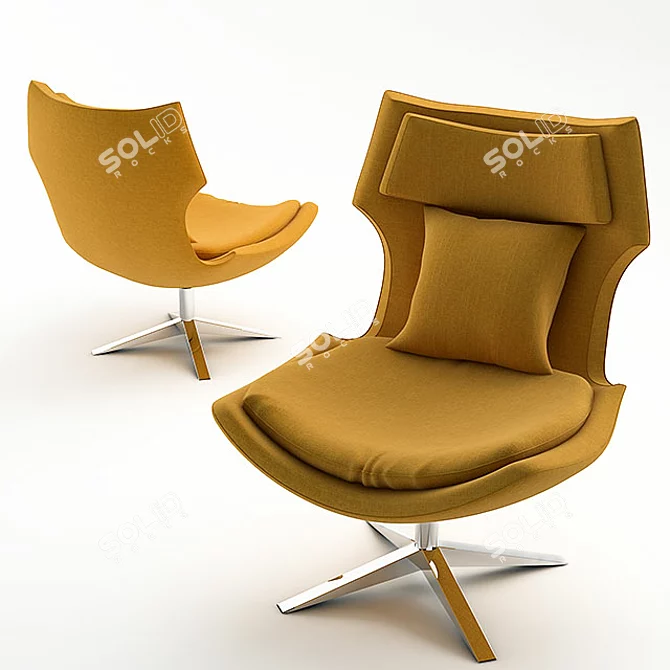 Pibe Swivel Lounge Chair: Steel Frame, Chrome Finish 3D model image 2