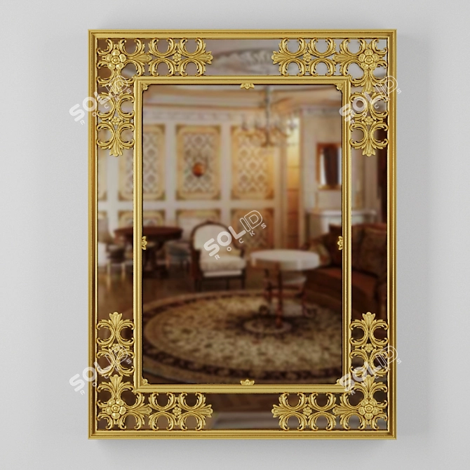 Golden Classic Rectangular Mirror 3D model image 1