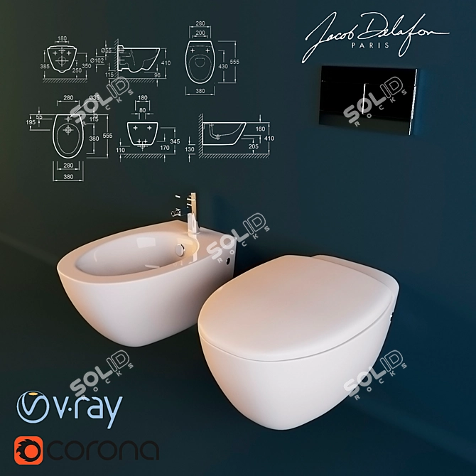 Jacob Delafon Presqu'ile Toilet & Bidet Set 3D model image 1