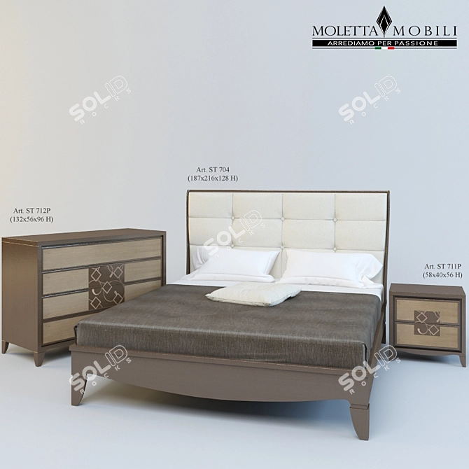 Eco-Leather Headboard Bed 3D model image 1