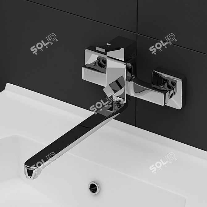 Modern Ceramic Sink & Faucet Set 3D model image 2